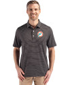 Miami Dolphins Historic Cutter & Buck Forge Recycled Fine Line Stripe Four-Way Stretch Mens Polo Black/White Front Thumbnail Image