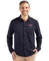New York Giants Historic Cutter & Buck Advantage Tri-Blend Eco Soft Pique Long Sleeve Knitted Mens Button Up Liberty Navy Front Thumbnail Image