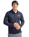Michigan Wolverines Cutter & Buck Advantage Eco Tri-Blend Pique Mens Long Sleeve Polo Liberty Navy Front Thumbnail Image