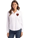 Chicago Bears Historic Cutter & Buck Advantage Tri-Blend Eco Soft Pique Long Sleeve Knitted Womens Button Up White Front Thumbnail Image
