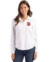 Tampa Bay Buccaneers Historic Cutter & Buck Advantage Tri-Blend Eco Soft Pique Long Sleeve Knitted Womens Button Up White Front Thumbnail Image