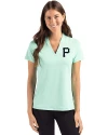 Pittsburgh Pirates Mono Cutter & Buck Forge Eco Heathered Stretch Womens Blade Top Fresh Mint Heather Front Thumbnail Image