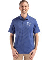 Kansas City Royals Cutter & Buck Forge Epic Confidence Fine Line Stripe Stretch Recycled Mens Polo Tour Blue/White Front Thumbnail Image