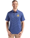 Seattle Mariners Cooperstown Cutter & Buck Forge Epic Confidence Fine Line Stripe Stretch Recycled Mens Polo Tour Blue/White Front Thumbnail Image