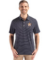 Houston Astros Cutter & Buck Forge Epic Confidence Fine Line Stripe Stretch Recycled Mens Polo Navy Blue/White Front Thumbnail Image