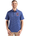 Chicago Cubs Cutter & Buck Forge Epic Confidence Fine Line Stripe Stretch Recycled Mens Polo Tour Blue/White Front Thumbnail Image