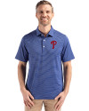 Philadelphia Phillies Cutter & Buck Forge Epic Confidence Fine Line Stripe Stretch Recycled Mens Polo Tour Blue/White Front Thumbnail Image