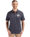Milwaukee Brewers Mono Cutter & Buck Forge Epic Confidence Fine Line Stripe Stretch Recycled Mens Polo Navy Blue/White Front Thumbnail Image