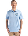 New York Mets Mono Cutter & Buck Forge Epic Confidence Fine Line Stripe Stretch Recycled Mens Polo Atlas/White Front Thumbnail Image