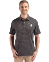 Cleveland Guardians Mono Cutter & Buck Forge Epic Confidence Fine Line Stripe Stretch Recycled Mens Polo Black/White Front Thumbnail Image