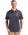 Washington Nationals Cooperstown Cutter & Buck Forge Epic Confidence Fine Line Stripe Stretch Recycled Mens Polo Navy Blue/White Front Thumbnail Image