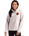 View image 4: Baltimore Orioles Cooperstown Cutter & Buck Hunts Point Recycled Fleece Womens Hybrid Snap Placket Pullover Polished Medium Gray Front