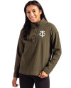Minnesota Twins Mono Cutter & Buck Hunts Point Eco Textured Fleece Recycled Womens Snap Pullover Poplar Front Thumbnail Image