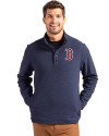 Boston Red Sox Cutter & Buck Hunts Point Eco Textured Fleece Recycled Mens Snap Pullover Navy Blue Front Thumbnail Image