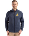 Seattle Mariners Cooperstown Cutter & Buck Peshastin Fleece Recycled Mens Full Zip Jacket Navy Blue Heather Front Thumbnail Image