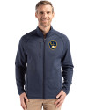 Milwaukee Brewers Cutter & Buck Peshastin Fleece Recycled Mens Full Zip Jacket Navy Blue Heather Front Thumbnail Image