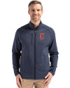 View image 4: Cleveland Guardians - Cutter & Buck Peshastin Recycled Grid Fleece Mens Full Zip Jacket Navy Blue Heather Front