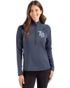 Tampa Bay Rays Cutter & Buck Peshastin Fleece Recycled Womens Half Zip Pullover Navy Blue Heather Front Thumbnail Image