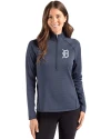 Detroit Tigers Cutter & Buck Peshastin Fleece Recycled Womens Half Zip Pullover Navy Blue Heather Front Thumbnail Image