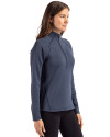 Seattle Mariners Mono Cutter & Buck Peshastin Fleece Recycled Womens Half Zip Pullover Navy Blue Heather Side Thumbnail Image