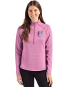 View image 10: Baltimore Orioles Monochromatic Cutter & Buck Peshastin Recycled Grid Fleece Womens Half Zip Pullover Gelato Heather Front
