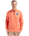 New York Mets Cutter & Buck Peshastin Fleece Recycled Mens Half Zip Pullover College Orange Heather Front Thumbnail Image