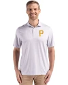 Pittsburgh Pirates Cutter & Buck Pike Eco Diamond Dot Print Recycled Mens Big & Tall Polo Polished Medium Gray Front Thumbnail Image
