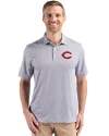Cincinnati Reds Cutter & Buck Pike Eco Diamond Dot Print Recycled Mens Big & Tall Polo Black Front Thumbnail Image