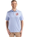 New York Yankees Cooperstown Cutter & Buck Pike Eco Diamond Dot Print Recycled Mens Polo Tour Blue Front Thumbnail Image