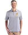 Pittsburgh Pirates Cutter & Buck Pike Eco Diamond Dot Print Recycled Mens Polo Black Front Thumbnail Image