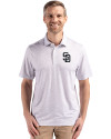 San Diego Padres Mono Cutter & Buck Pike Eco Flora Print Recycled Mens Polo Polished Medium Gray Front Thumbnail Image