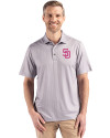 San Diego Padres City Connect Cutter & Buck Pike Eco Shadow Check Print Recycled Mens Big & Tall Polo Polished Medium Gray Front Thumbnail Image