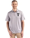 Texas Rangers Mono Cutter & Buck Pike Eco Shadow Check Print Recycled Mens Big & Tall Polo Polished Medium Gray Front Thumbnail Image