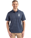 Chicago Cubs Cooperstown Cutter & Buck Pike Eco Shadow Check Print Recycled Mens Polo Navy Blue Front Thumbnail Image