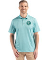 Houston Astro Mono Cutter & Buck Pike Eco Shadow Check Print Recycled Mens Polo Fresh Mint Front Thumbnail Image