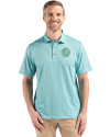 New York Yankees Mono Cutter & Buck Pike Eco Shadow Check Print Recycled Mens Polo Fresh Mint Front Thumbnail Image