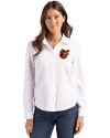 Baltimore Orioles Cooperstown Cutter & Buck Advantage Tri-Blend Eco Soft Pique Long Sleeve Knitted Womens Button Up White Front Thumbnail Image