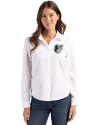 Baltimore Orioles Mono Cutter & Buck Advantage Tri-Blend Eco Soft Pique Long Sleeve Knitted Womens Button Up White Front Thumbnail Image