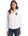 Minnesota Twins Cutter & Buck Advantage Tri-Blend Eco Soft Pique Long Sleeve Knitted Womens Button Up White Front Thumbnail Image