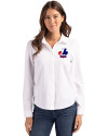 Montreal Expos Cooperstown Cutter & Buck Advantage Tri-Blend Eco Soft Pique Long Sleeve Knitted Womens Button Up White Front Thumbnail Image