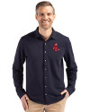 Boston Red Sox Cooperstown Cutter & Buck Advantage Tri-Blend Eco Soft Pique Long Sleeve Knitted Mens Button Up Liberty Navy Front Thumbnail Image