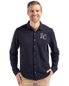 Kansas City Royals Stars & Stripes Cutter & Buck Advantage Tri-Blend Eco Soft Pique Long Sleeve Knitted Mens Button Up Liberty Navy Front Thumbnail Image