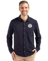 Milwaukee Brewers Mono Cutter & Buck Advantage Tri-Blend Eco Soft Pique Long Sleeve Knitted Mens Button Up Liberty Navy Front Thumbnail Image
