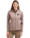 Houston Texans Monochromatic Cutter & Buck Adapt Recycled Soft Knit Stretch Womens Heathered Full Zip Jacket Mushroom Heather Front Thumbnail Image