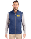 Pitt Panthers Cutter & Buck Mainsail Sweater-Knit Mens Full Zip Vest Tour Blue Heather Front Thumbnail Image