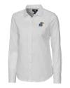 View image 8: Kansas Jayhawks Cutter & Buck Easy Care Stretch Oxford Womens Long Sleeve Button Down Shirt White Mannequin