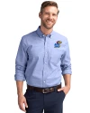 Kansas Jayhawks Cutter & Buck Stretch Oxford Mens Long Sleeve Dress Shirt French Blue Front Thumbnail Image