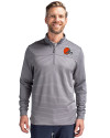 Cleveland Browns Cutter & Buck Traverse Stretch Eco Stripe Quarter Zip Mens Pullover Elemental Grey Front Thumbnail Image