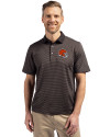 Cleveland Browns Helmet Cutter & Buck Virtue Eco Pique Micro Stripe Recycled Mens Big & Tall Polo Black/Elemental Grey Front Thumbnail Image