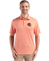 Cleveland Browns Helmet Cutter & Buck Pike Eco Flora Print Recycled Mens Polo College Orange Front Thumbnail Image